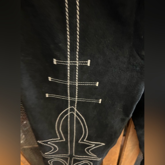 BEBE Boot-Cut Leather Trousers with Front Leg Split & White Stitching, Sz 10 - Picture 7 of 13